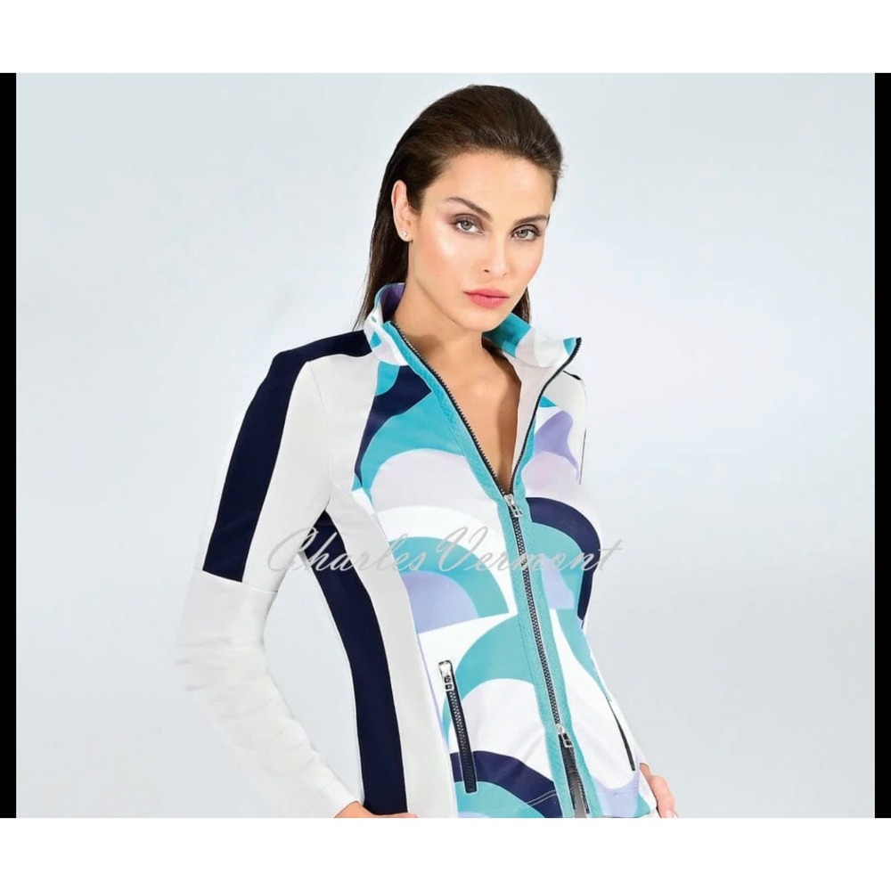 I'cona Women Geometric Abstract Print‎ Full Zip Jacket Teal Navy US 8 81769